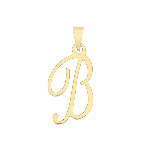 9ct Yellow Gold Script Initial Pendant 19 X 10mm + 5.5mm Bale B